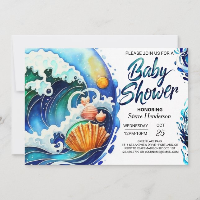 Invitación Whimsical Sky Blue Waves Baby Shower (Anverso)