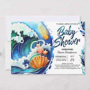 Invitación Whimsical Sky Blue Waves Baby Shower
