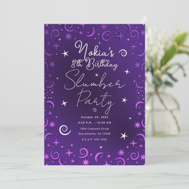 Invitación Whimsical Sky Swirls Chicas púrpura Fiesta de made (Anverso de pie)