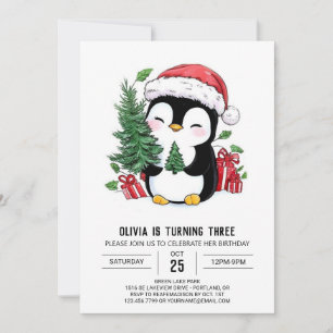 Invitación Whimsical Snowflake Pingüino Cumpleaños Digital
