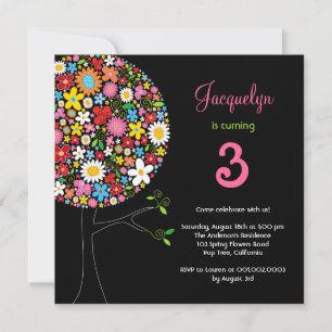 Invitación Whimsical Spring Flowers Pop Tree Birday Party