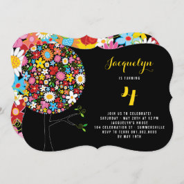 Invitación Whimsical Spring Flowers Pop Tree Birday Party