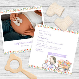 Invitación Whimsical Spring Meadow Hedgehog Photo Baby Shower