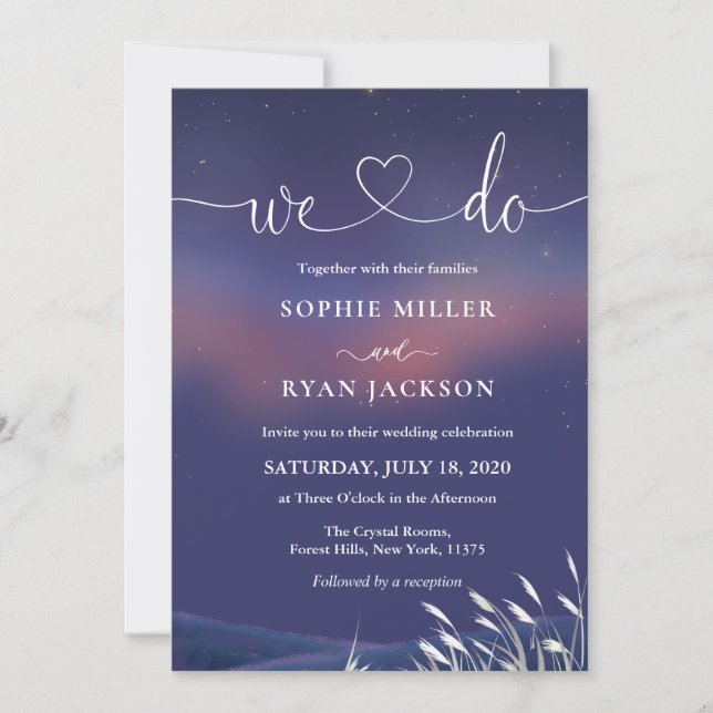 Invitación Whimsical Starry Night Script Modern Wedding  (Anverso)