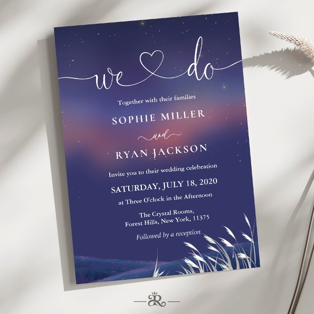 Invitación Whimsical Starry Night Script Modern Wedding  (Subido por el creador)