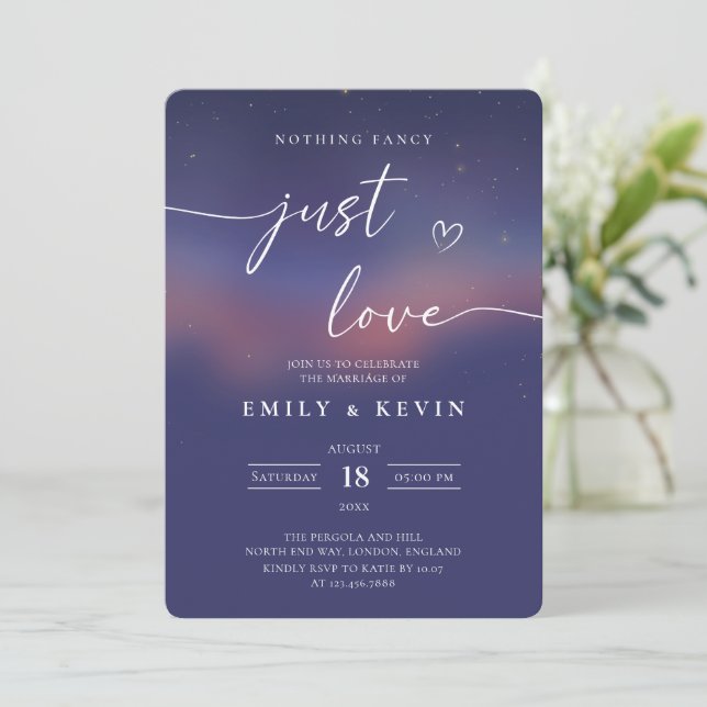 Invitación Whimsical Starry Night Script Modern Wedding  (Anverso de pie)