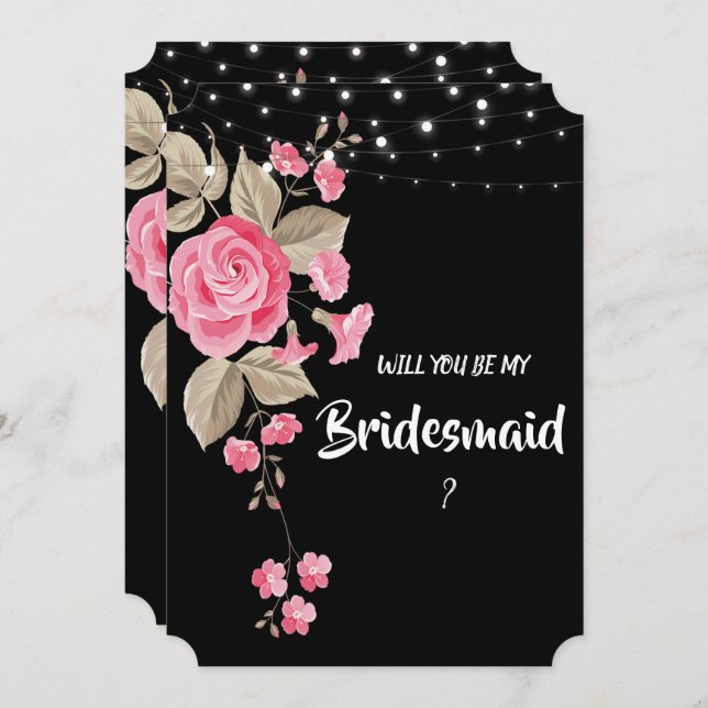 Invitación Whimsical String ilumina a Black Bridesmaid (Anverso / Reverso)