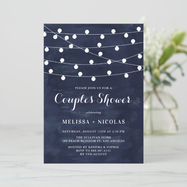 Invitación Whimsical String ilumina la ducha de las parejas a (Anverso de pie)