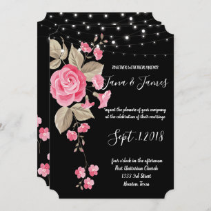 Invitación Whimsical String Lights Black boda