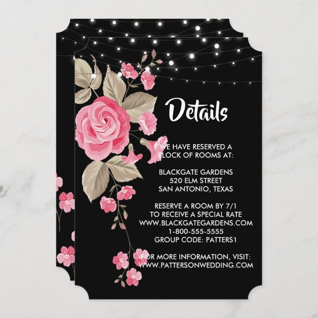 Invitación Whimsical String Lights Black Enclosure (Anverso / Reverso)