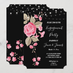 Invitación Whimsical String Lights Black Engagement