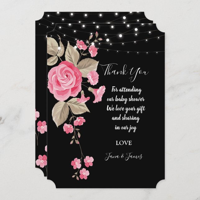 Invitación Whimsical String Lights Black gracias (Anverso / Reverso)