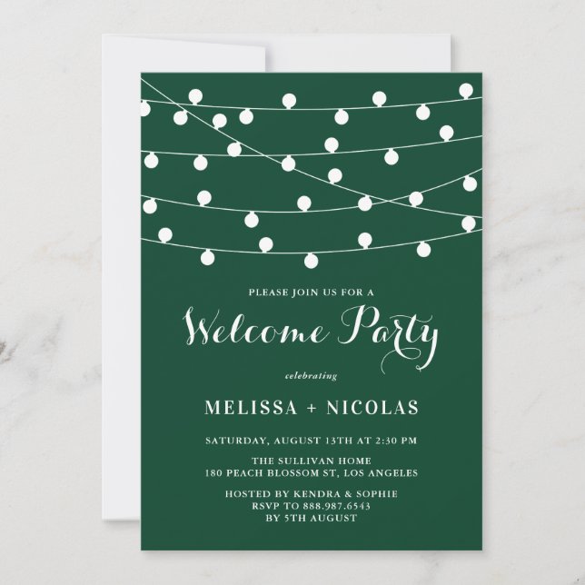 Invitación Whimsical String Lights Emerald Welcome Fiesta (Anverso)