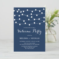 Whimsical String Lights Navy Blue Welcome Fiesta