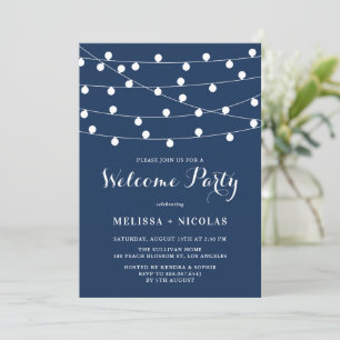 Invitación Whimsical String Lights Navy Blue Welcome Fiesta