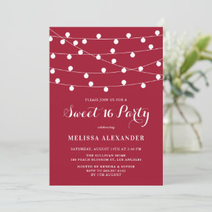 Invitación Whimsical String Lights Red Sweet 16 Fiesta