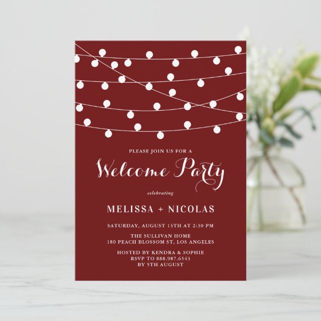 Invitación Whimsical String Lights Red Wedding Shower (Anverso de pie)