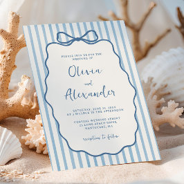 Invitación Whimsical Stripe Bow Dusty Blue Ivory Wedding
