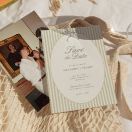 Invitación Whimsical Stripe Green Wedding Save the Date