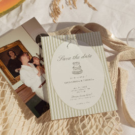 Invitación Whimsical Stripe Green Wedding Save the Date