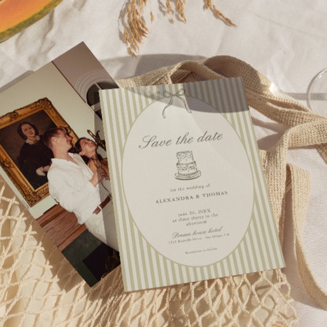 Invitación Whimsical Stripe Green Wedding Save the Date (Subido por el creador)