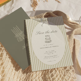 Invitación Whimsical Stripe Green Wedding Save the Date