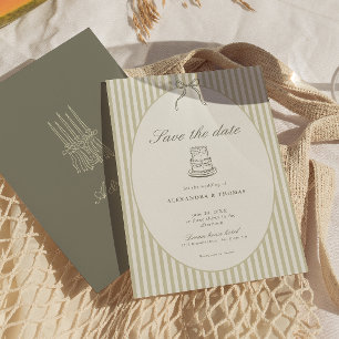 Invitación Whimsical Stripe Green Wedding Save the Date
