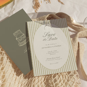 Invitación Whimsical Stripe Green Wedding Save the Date