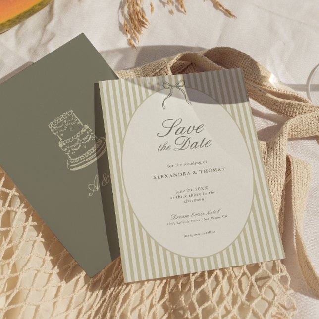 Invitación Whimsical Stripe Green Wedding Save the Date (Subido por el creador)