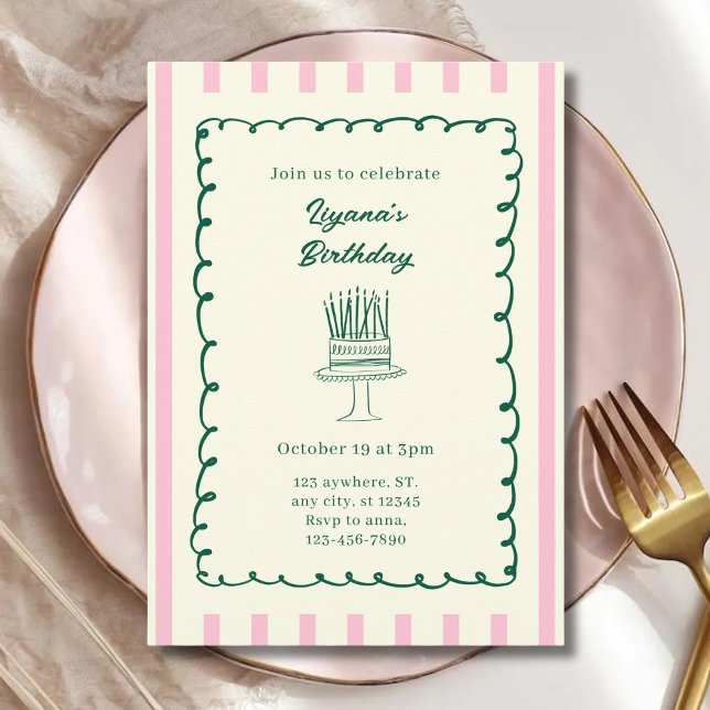 Invitación Whimsical Striped 1st 2nd 10th 20th 30th Birthday (Subido por el creador)