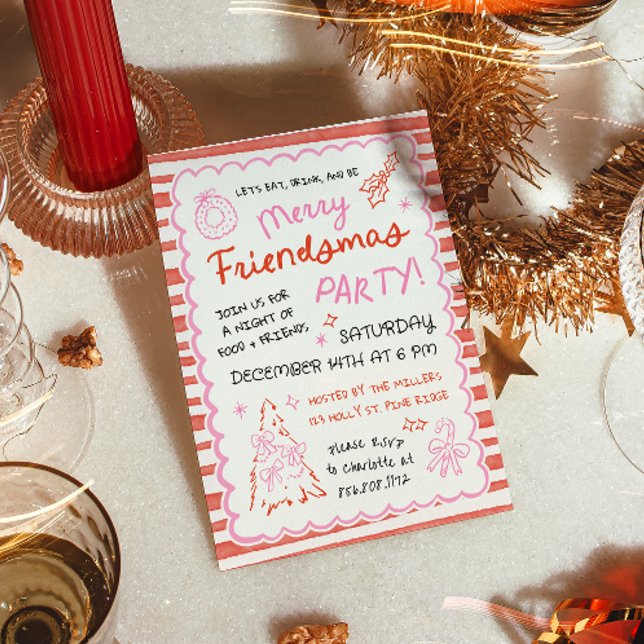 Invitación Whimsical Striped Friendsmas Christmas Party (Subido por el creador)
