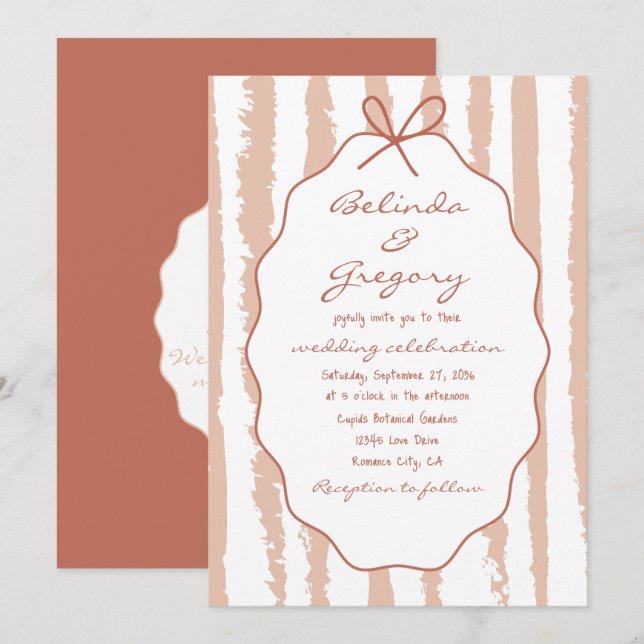 Invitación Whimsical Stripes Handwritten Painted Wedding  (Anverso / Reverso)
