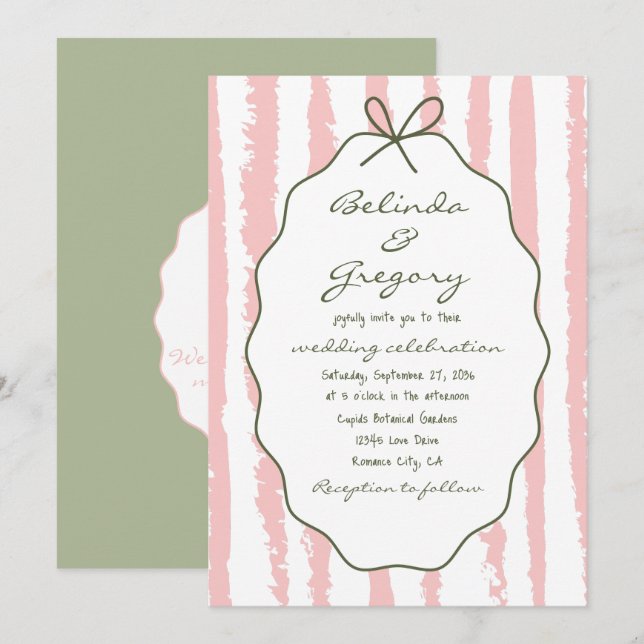 Invitación Whimsical Stripes Handwritten Painted Wedding  (Anverso / Reverso)