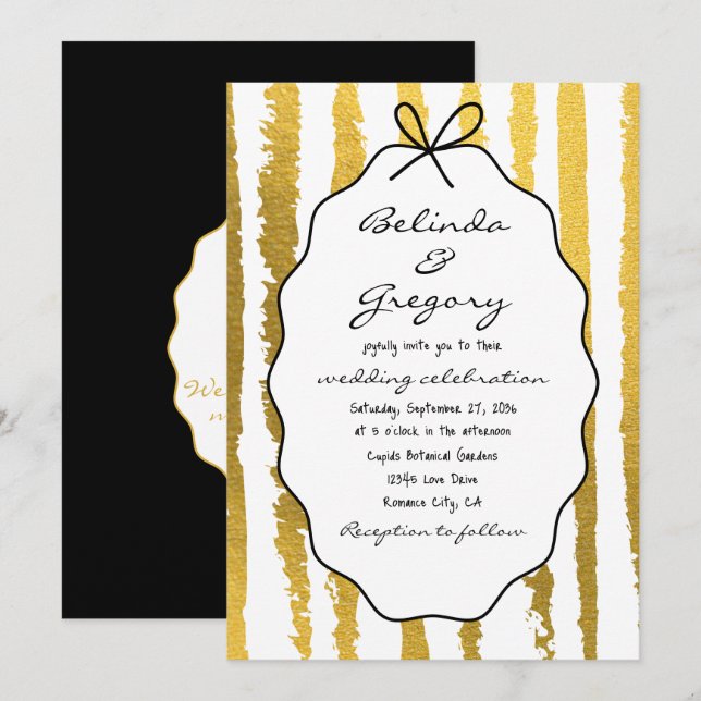 Invitación Whimsical Stripes Handwritten Painted Wedding  (Anverso / Reverso)