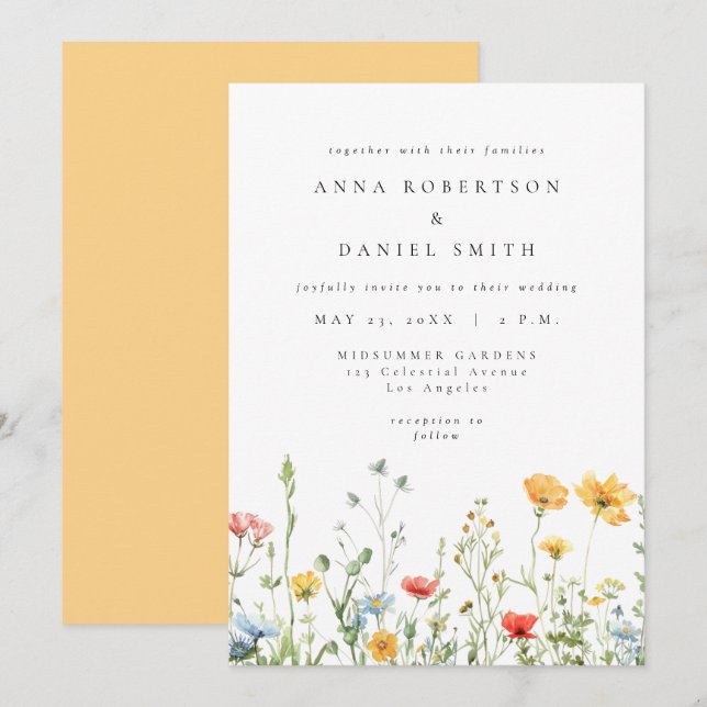 Invitación Whimsical Summer Floral Wedding Invitation (Anverso / Reverso)