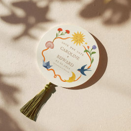 Invitación Whimsical Sun and Moon Round Save the Date
