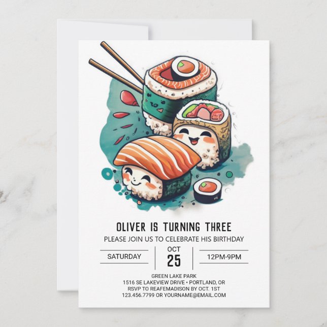 Invitación Whimsical Sushi Birday (Anverso)
