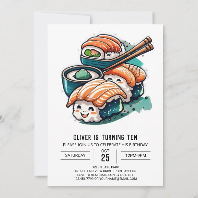 Invitación Whimsical Sushi Night Editable Cumpleaños (Anverso)