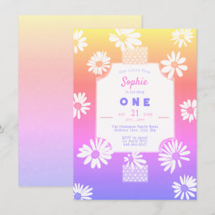 Invitación Whimsical Sweet Daisies Rainbow Little Miss One
