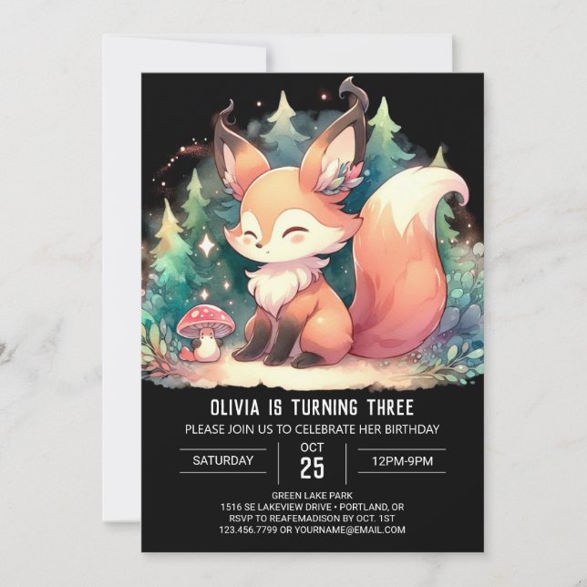 Invitación Whimsical Sweet Fox Birthday digital (Anverso)
