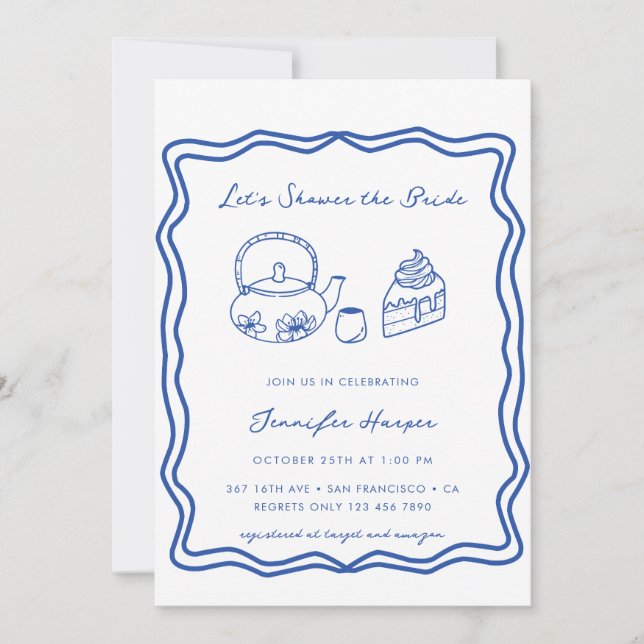 Invitación Whimsical Tea Doodle Bridal Shower (Anverso)