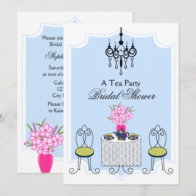 Invitación Whimsical Tea Fiesta (Anverso / Reverso)