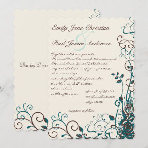 Invitación Whimsical Teal & Brown Swirls Wedding Invitation