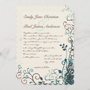 Invitación Whimsical Teal & Brown Swirls Wedding Invitation