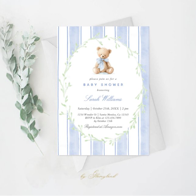 Invitación Whimsical Teddy Bear Baby Shower Boy (Subido por el creador)