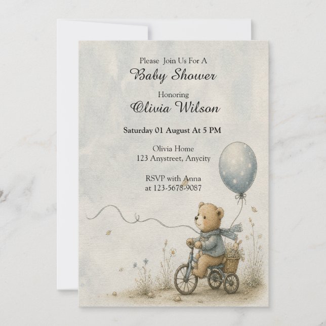 Invitación Whimsical Teddy Bear Bicycle Ride (Anverso)