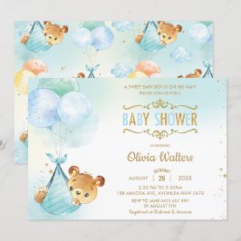 Invitación Whimsical Teddy Bear Globos Baby Shower Boy