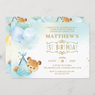 Invitación Whimsical Teddy Bear Globos Fiesta de cumpleaños 1