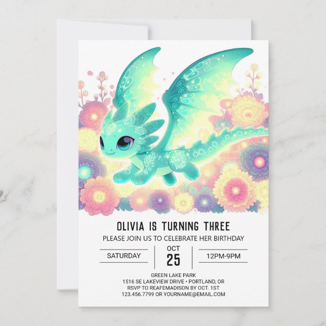 Invitación Whimsical Template Dragon Birday (Anverso)