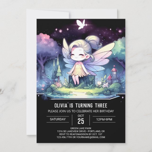 Invitación Whimsical Theme Fairy Birday (Anverso)
